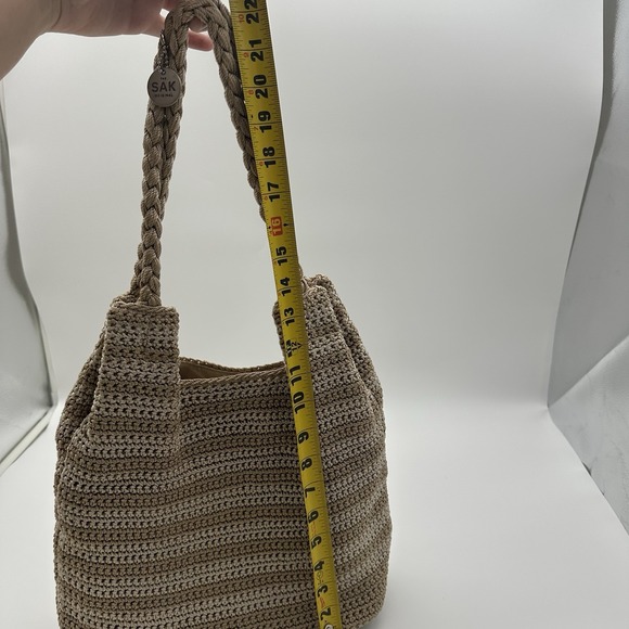 The Sak Crochet Style Handbag Summer Bag 13" Shoulder Bag Beige - Picture 9 of 13